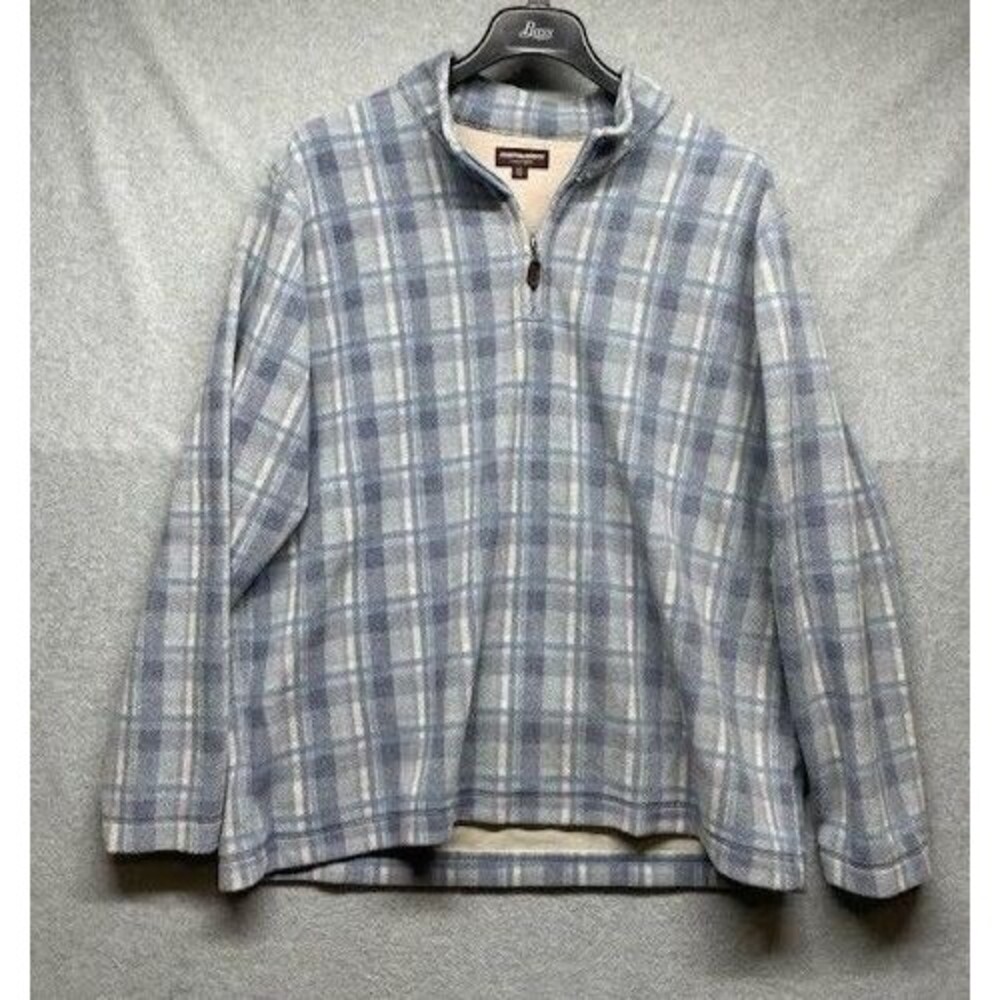 Tommy Bahama Men's Light Blue Plaid Quarter-Zip Shirt